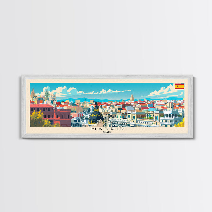 Madrid Spain Panoramic Travel Poster, Framed Canvas Print or Metal Wall Art, Travel Art, Home Decor, Panoramic Painting, Midcentury Art