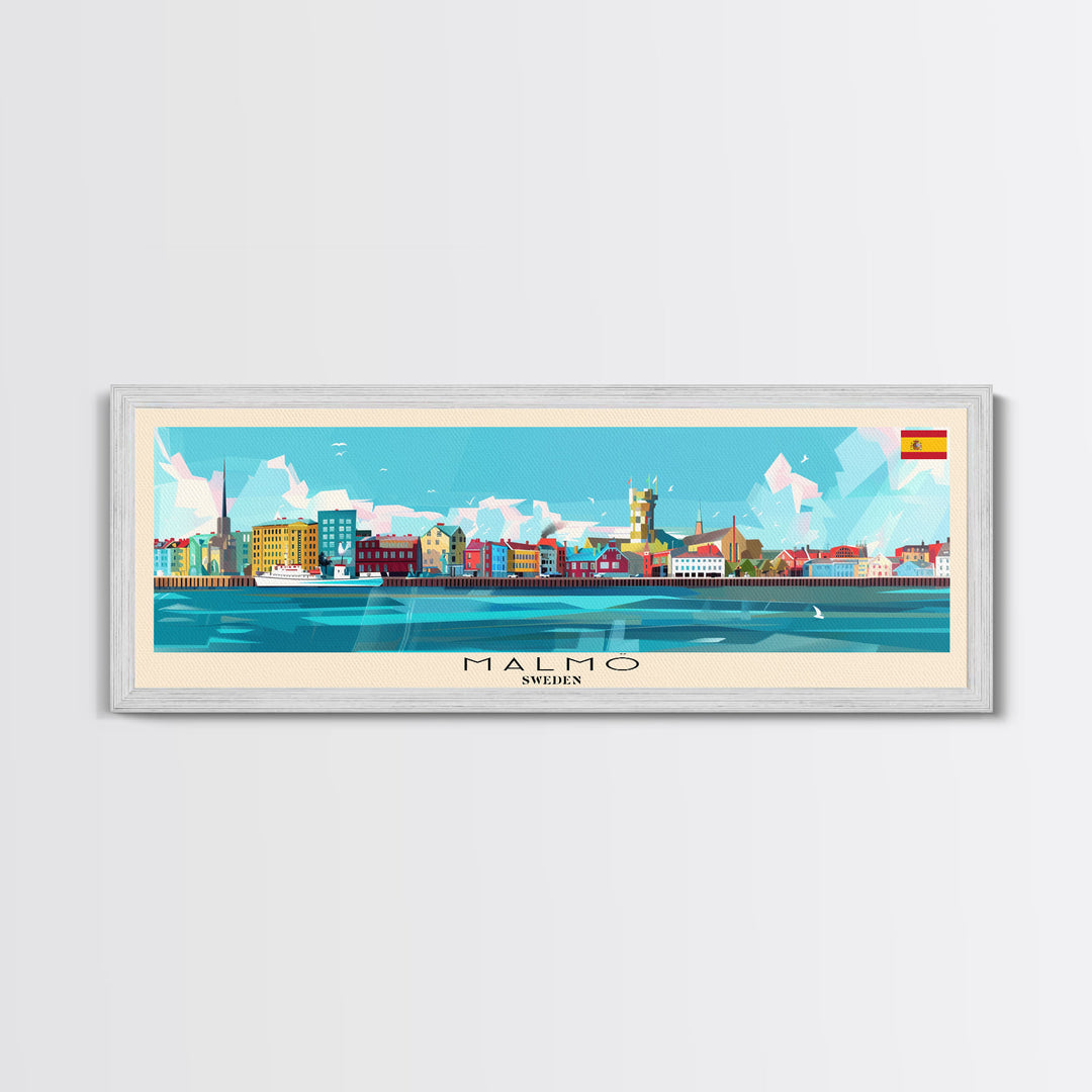 Malmo Sweden Travel Art, City Art, Framed Canvas Print or Metal Wall Art, Europe Travel Poster, Panoramic Wall Art, Extra Wide Wall Art