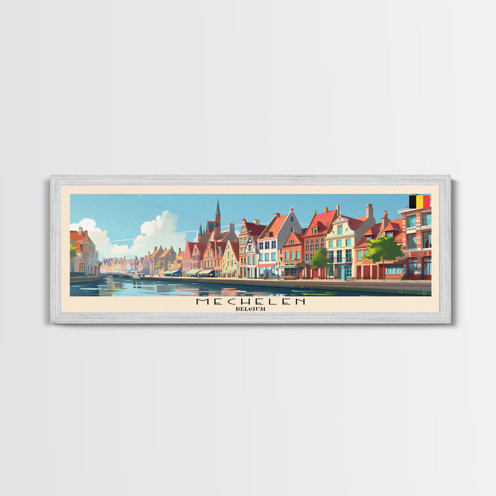 Mechelen Belgium Panoramic Travel Poster, Framed Canvas Print or Metal Wall Art, Travel Art, Home Decor, Panoramic Painting, Midcentury Art