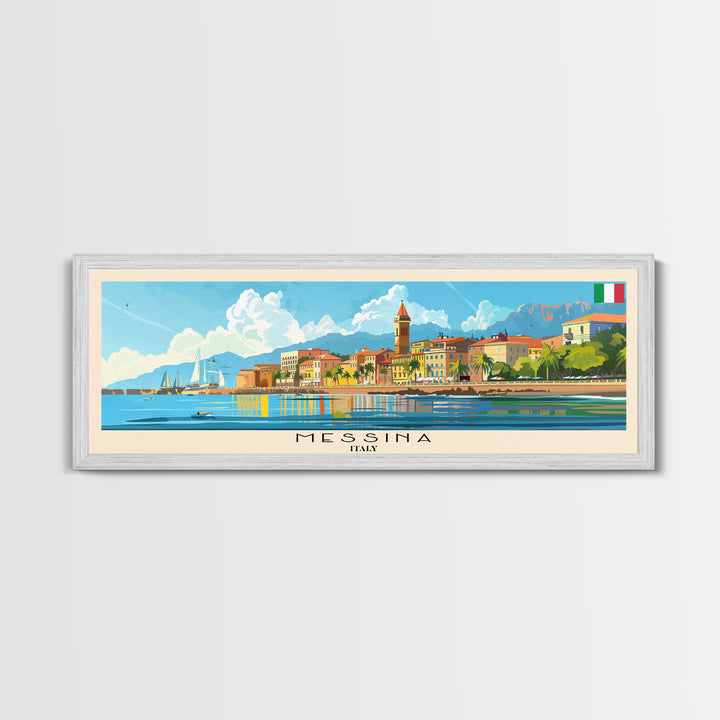 Messina Italy Travel Print Wall Art, Panoramic City Art, Travel Art, Wall Decor, Vacation Gift, Framed Canvas Print Or Metal Art