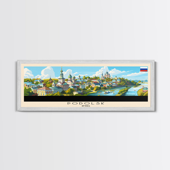 Podolsk Russia Panoramic Travel Poster, Framed Canvas Print or Metal Wall Art, Travel Art, Home Decor, Panoramic Painting, Midcentury Art