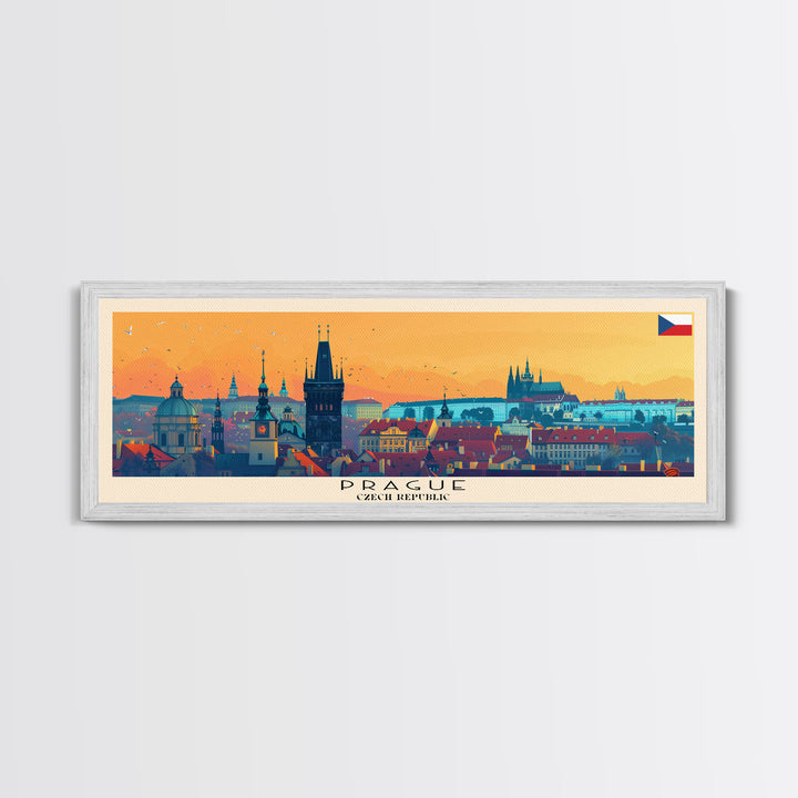 Prague Czech Republic Travel Art, City Art, Framed Canvas Print or Metal Wall Art, Europe Travel Poster, Panoramic Wall Art, Extra Wide Wall Art