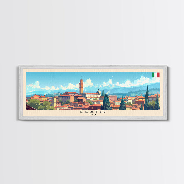 Prato Italy Panoramic Travel Poster, Framed Canvas Print or Metal Wall Art, Travel Art, Home Decor, Panoramic Painting, Midcentury Art