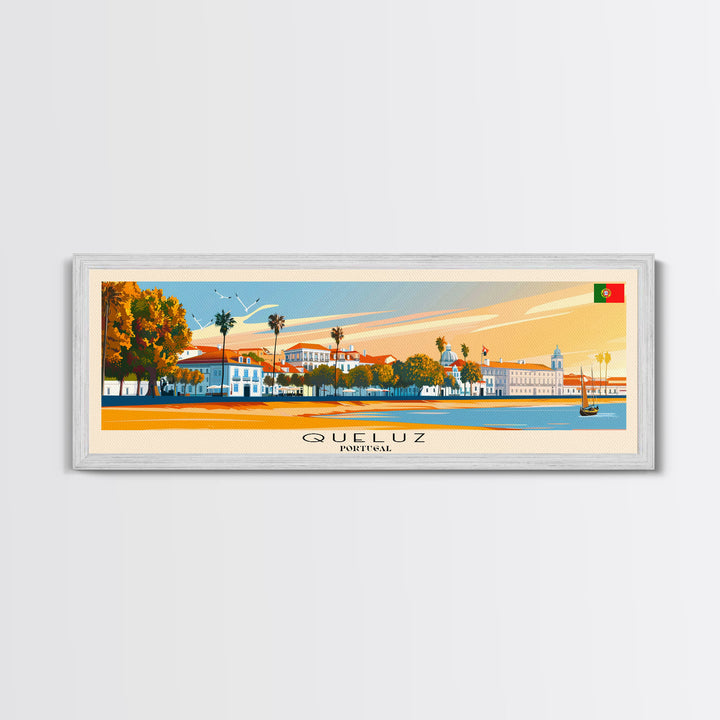 Queluz Portugal Wall Art, Panoramic Travel Poster, Panoramic Framed Canvas Print, City Wall Art, Wall Hanging Home Decor, Travel Art