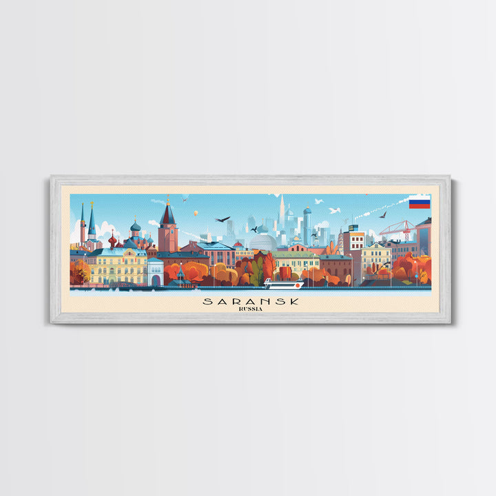 Saransk Russia Panoramic Travel Poster, Framed Canvas Print or Metal Wall Art, Travel Art, Home Decor, Panoramic Painting, Midcentury Art