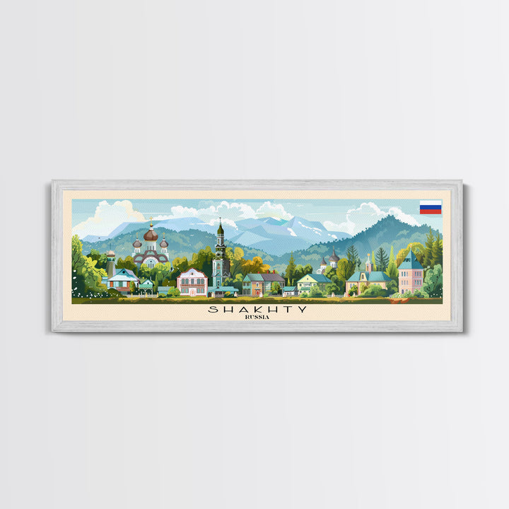 Shakhty Russia Panoramic Travel Poster, Framed Canvas Print or Metal Wall Art, Travel Art, Home Decor, Panoramic Painting, Midcentury Art