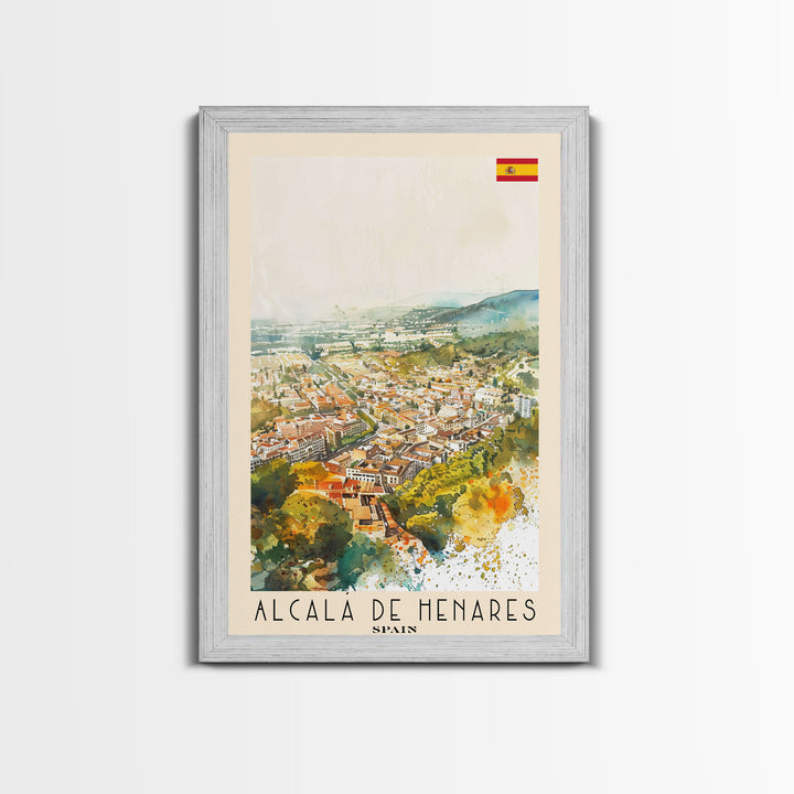 Alcalį de Henares Spain Aerial View Travel Poster Art, Framed Canvas Print, Stunning Wall Art for Living Room and Bedroom Decor