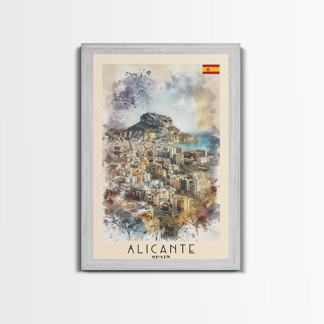 Alicante Spain Coastal City Travel Poster Art, Framed Canvas Print, Stunning Wall Art for Living Room, Bedroom Decor, Home Decoration