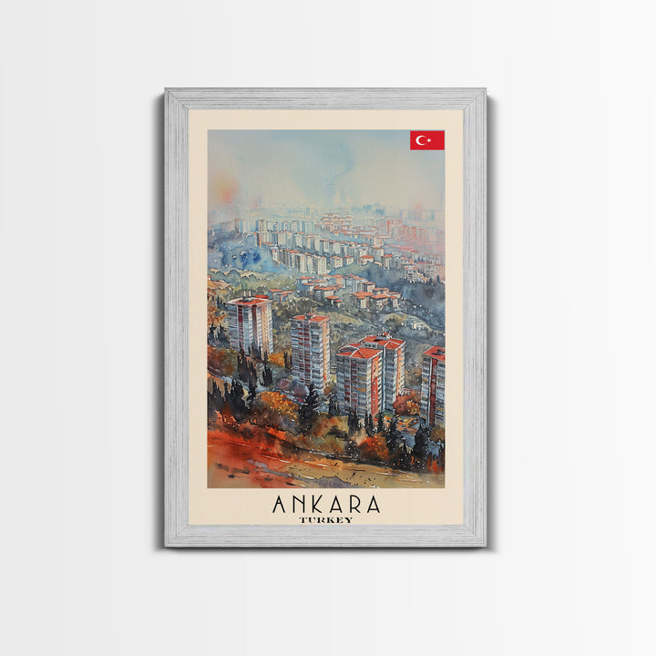 Modern Ankara Cityscape, Framed Canvas Print, Perfect for Living Room Art, Travel Poster, Minimalist Home Decor, Watercolor Art