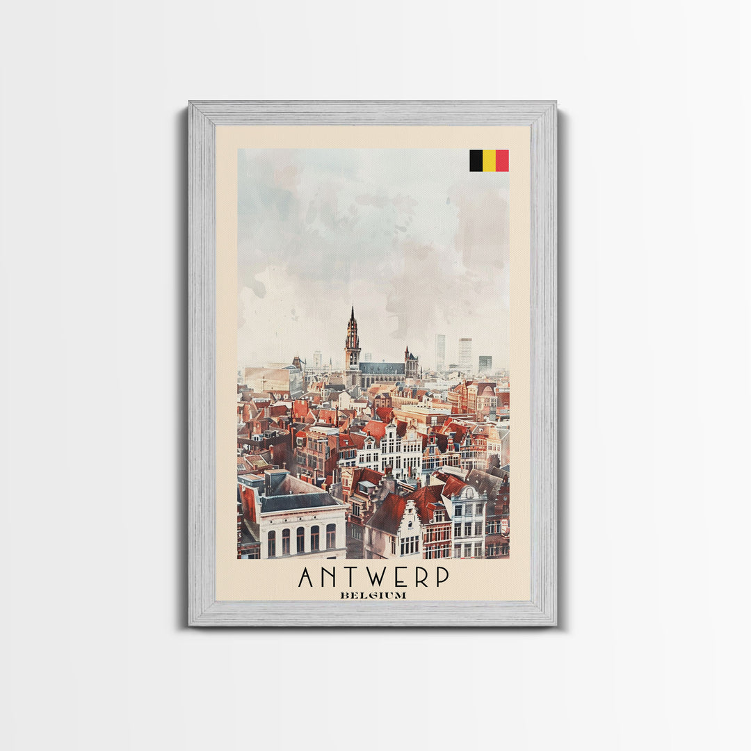 Charming Antwerp Cityscape, Framed Canvas Print, Perfect for Living Room Art, Travel Poster, Minimalist Home Decor, Watercolor Art