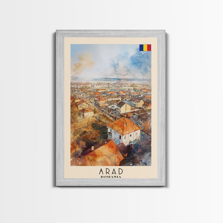 Serene Arad Cityscape, Framed Canvas Print, Ideal for Bedroom Art, Travel Poster, Rustic Home Decoration, Watercolor Art