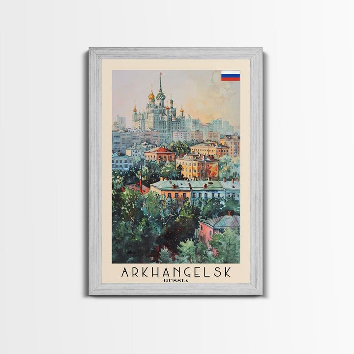 Majestic Arkhangelsk View, Framed Canvas Print, Perfect for Living Room Art, Travel Poster, Boho Home Decor, Watercolor Art