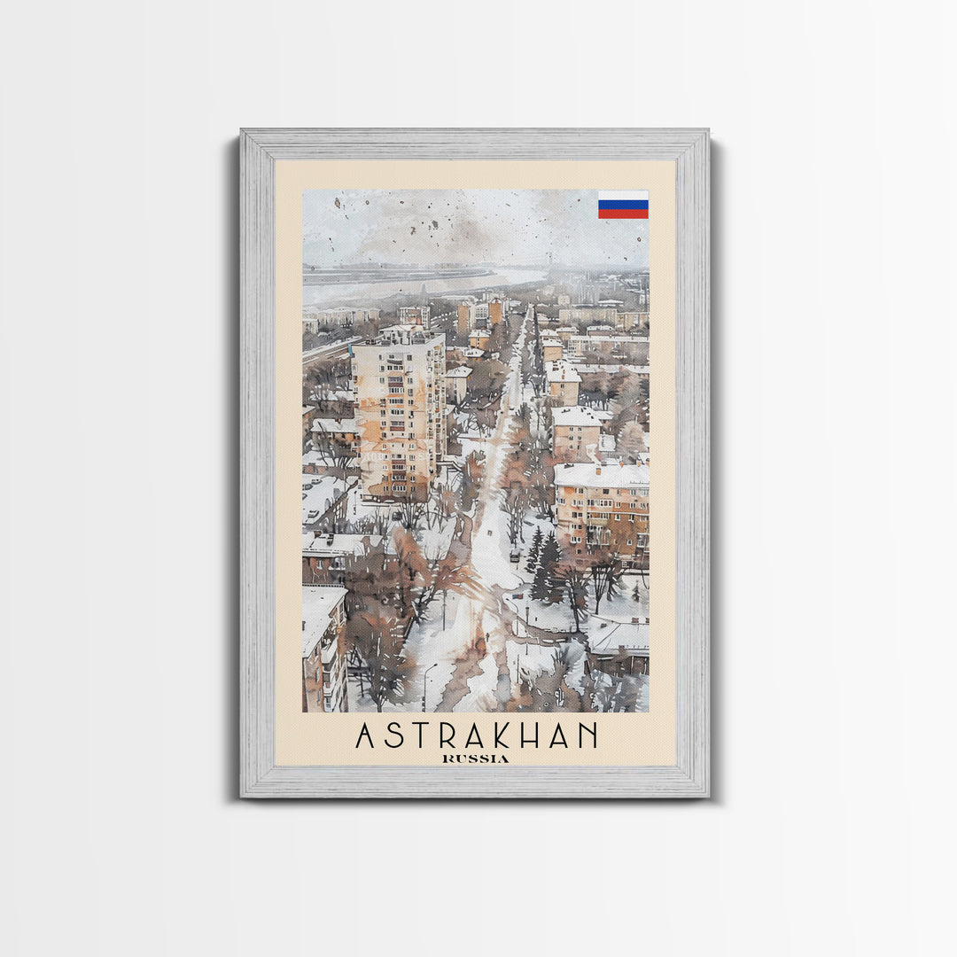 Astrakhan Russia Travel Poster Framed Canvas Print, Wall Art, Home Decor, Travel Print, Watercolor Painting, Urban Scene, Original Art