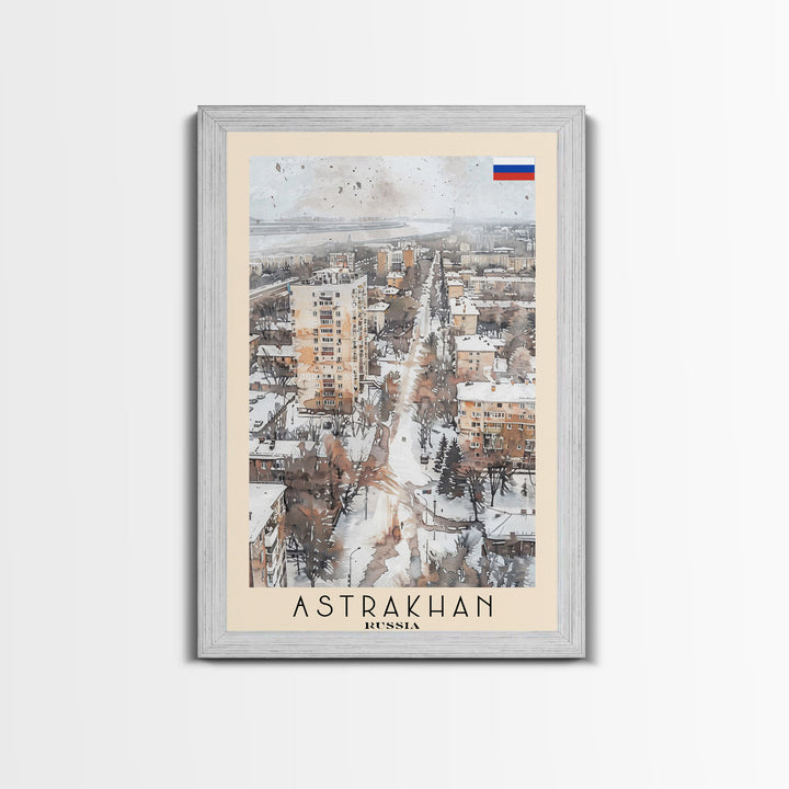 Astrakhan Russia Travel Poster Framed Canvas Print, Wall Art, Home Decor, Travel Print, Watercolor Painting, Urban Scene, Original Art