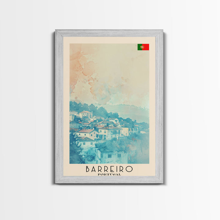 Barreiro Portugal Travel Poster Framed Canvas Print, Wall Art, Bedroom Decor, Watercolor Painting, Minimalist Art, Home Decoration
