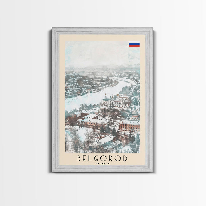 Belgorod Russia Travel Poster Framed Canvas Print, Wall Art, Home Decor, Watercolor Painting, Vacation Gift, Minimalist Art