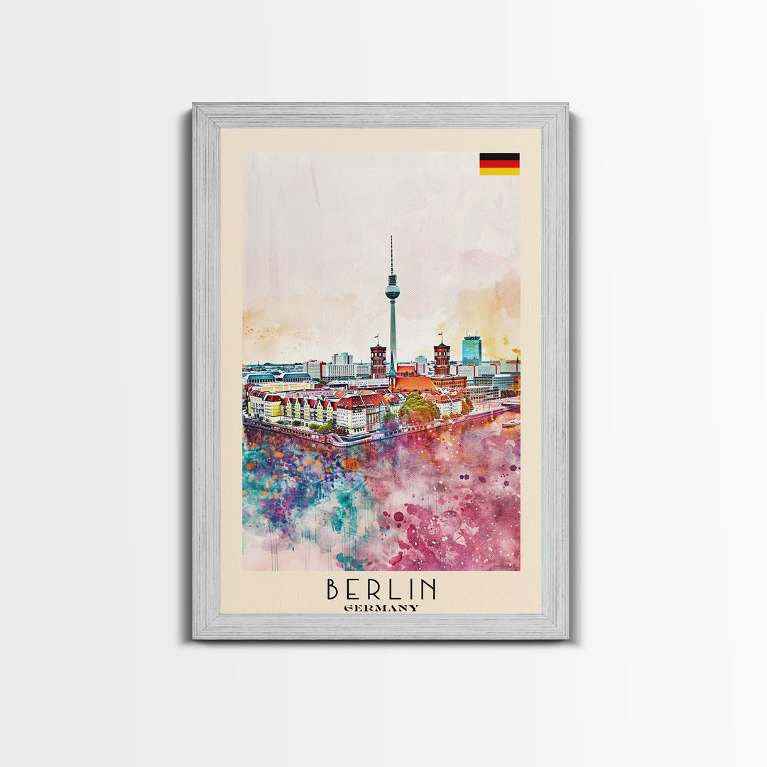 Berlin Germany Travel Poster Framed Canvas Print, Modern Art, Home Decor, Wall Art, Minimalist Travel Print, Cityscape Art