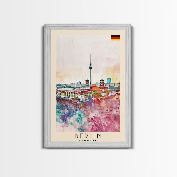 Berlin Germany Travel Poster Framed Canvas Print, Modern Art, Home Decor, Wall Art, Minimalist Travel Print, Cityscape Art