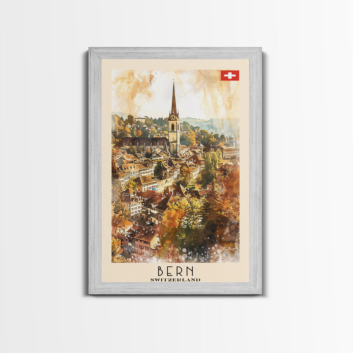 Bern Switzerland Travel Poster Framed Canvas Print, Watercolor Painting, Wall Art, Home Decor, Travel Print, Scenic Art, Original
