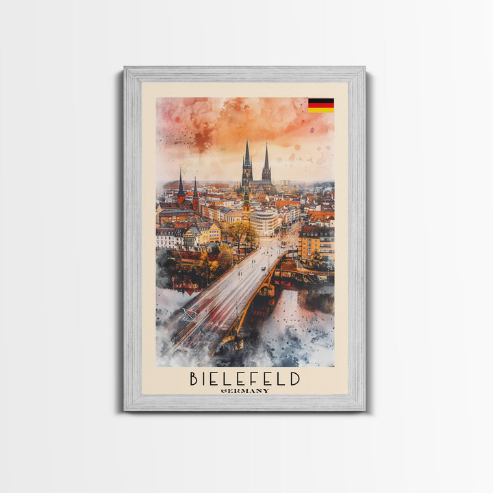 Bielefeld Germany Travel Poster Framed Canvas Print, Watercolor Art, Home Decor, Wall Art, Travel Print, Cityscape Art
