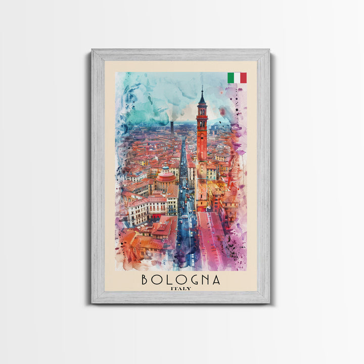 Bologna Italy Travel Poster Framed Canvas Print, Wall Art, Home Decor, Travel Print, Cityscape Art, Colorful Design, Original Art
