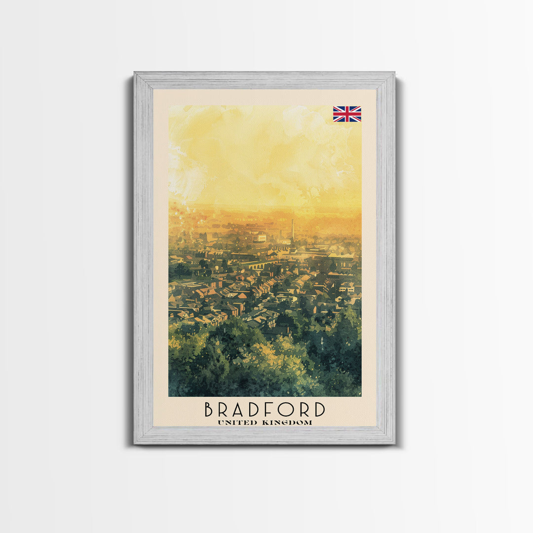 Bradford United Kingdom Travel Poster Framed Canvas Print, Wall Art, Home Decor, Travel Print, Cityscape Art, Abstract Art, Original Art