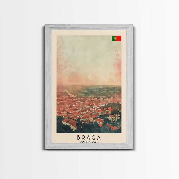Braga Portugal Travel Poster Framed Canvas Print, Wall Art, Home Decor, Travel Print, Sunset Scene, Boho Art, Original Art