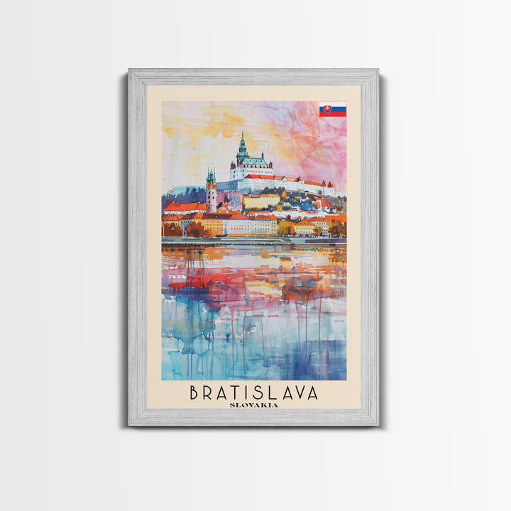 Bratislava Slovakia Travel Poster Framed Canvas Print, Wall Art, Home Decor, Watercolor Painting, Travel Print, Boho Style Art