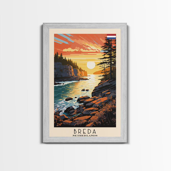 Breda Netherlands Travel Poster Framed Canvas Print, Sunset Landscape, Wall Art, Home Decor, Travel Print, Abstract Painting, Boho Style
