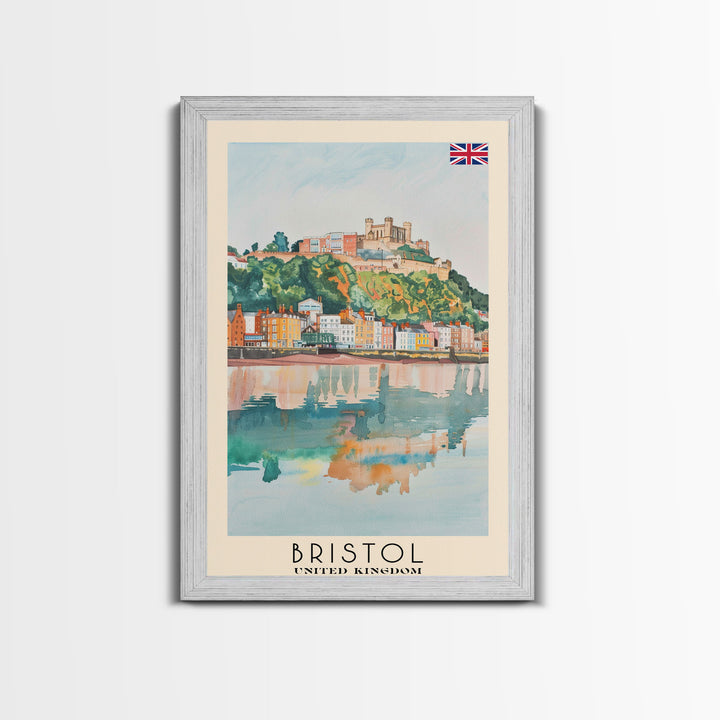 Bristol United Kingdom Travel Poster Framed Canvas Print, Cityscape Art, Wall Decor, Travel Print, Watercolor Painting, Boho Style Art