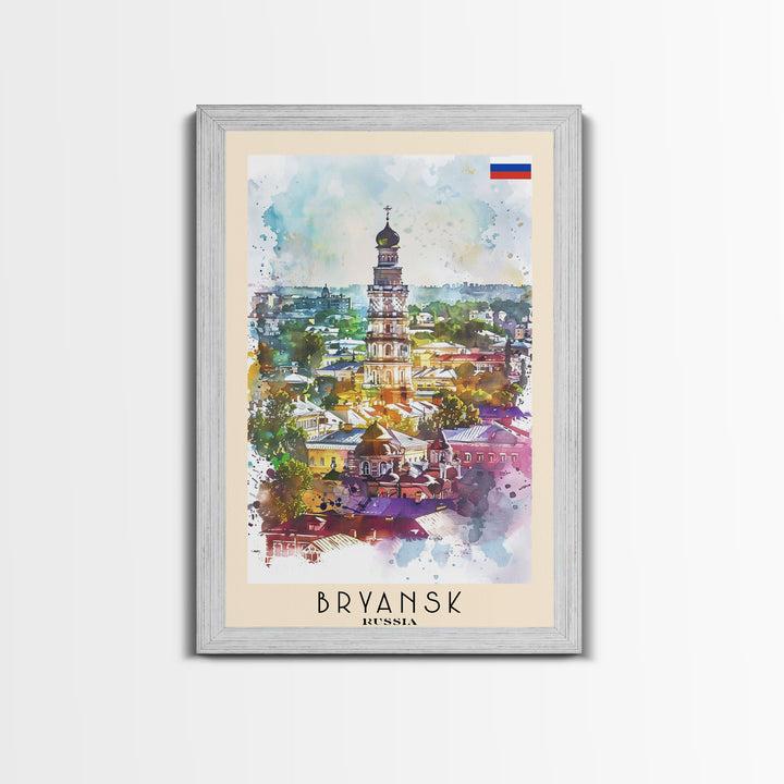 Bryansk Russia Travel Poster Framed Canvas Print, Watercolor Painting, Urban Scene, Wall Art, Home Decor, Bedroom Art, Minimalist Travel Print