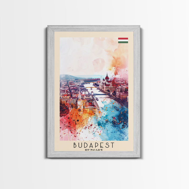 Budapest Hungary Travel Poster Framed Canvas Print, Colorful Watercolor Painting, Wall Art, Home Decor, Travel Print, Boho Style, Art Piece