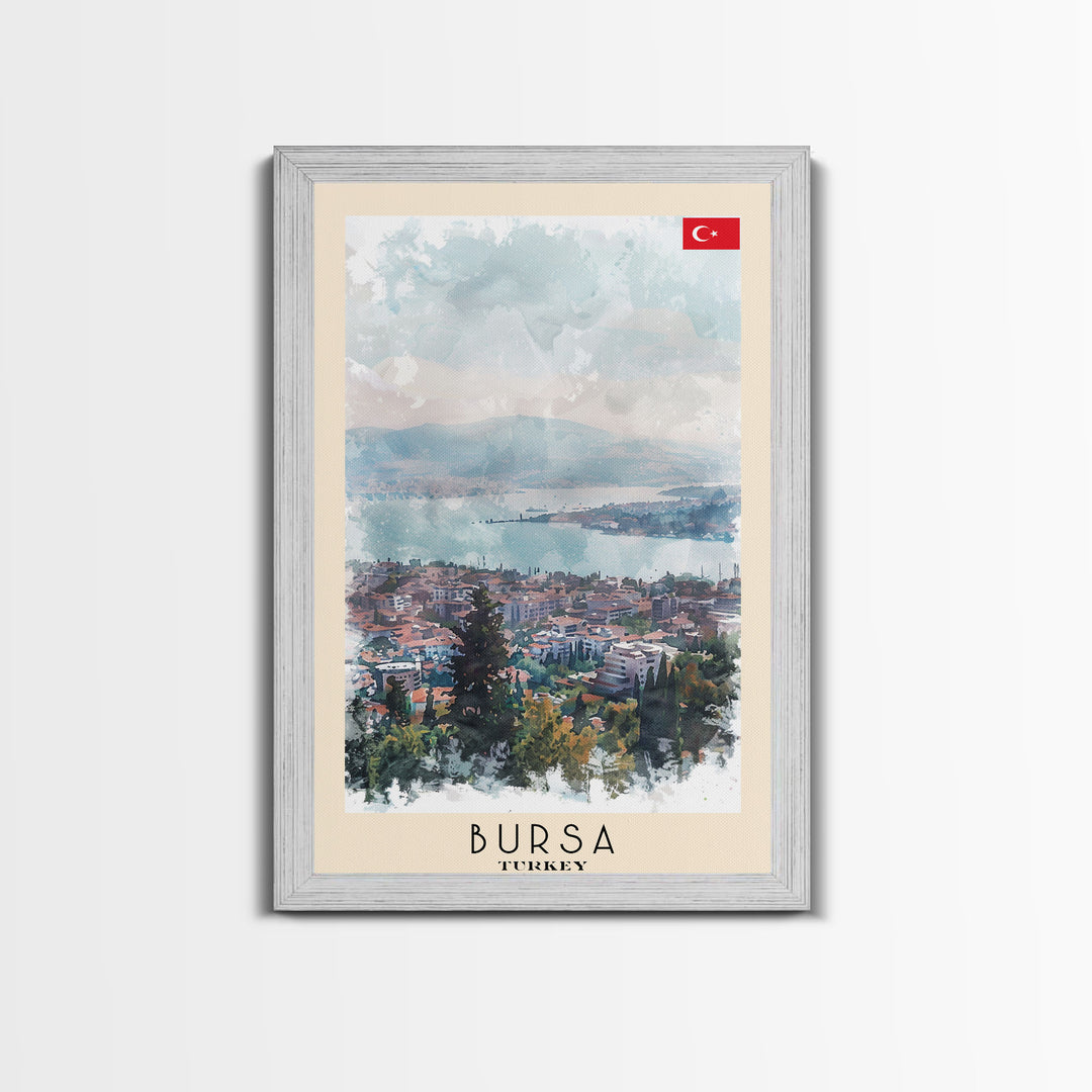 Bursa Turkey Travel Poster Framed Canvas Print, Watercolor Landscape, Wall Art, Home Decor, Travel Print, Minimalist Art, Urban Scene