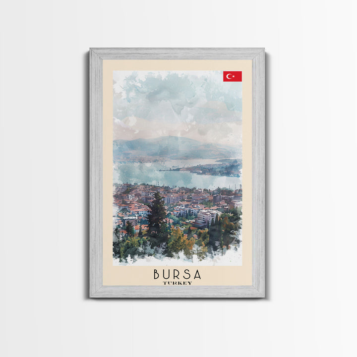 Bursa Turkey Travel Poster Framed Canvas Print, Watercolor Landscape, Wall Art, Home Decor, Travel Print, Minimalist Art, Urban Scene