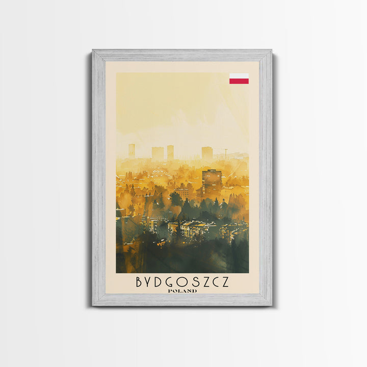 Bydgoszcz Poland Travel Poster Framed Canvas Print, Watercolor Cityscape, Wall Art, Home Decor, Travel Print, Boho Style, Art Piece