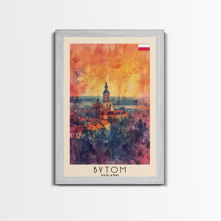 Bytom Poland Travel Poster Framed Canvas Print, Watercolor Painting, Urban Scene, Wall Art, Home Decor, Living Room Art, Minimalist Travel Print