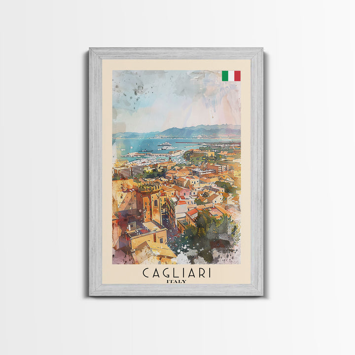 Cagliari Italy Travel Poster Framed Canvas Print, Wall Art, Home Decor, Travel Print, Vacation Gift, Watercolor Painting, Original Art