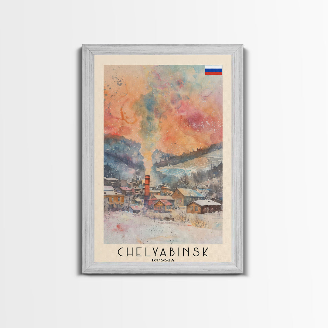 Chelyabinsk Russia Travel Poster Framed Canvas Print, Wall Art, Home Decor, Travel Print, Abstract Watercolor Painting, Original Art