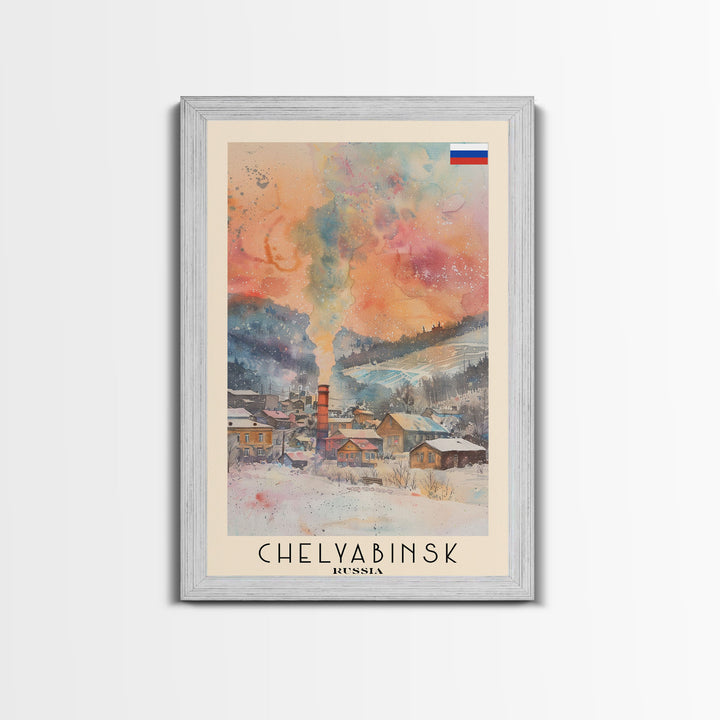 Chelyabinsk Russia Travel Poster Framed Canvas Print, Wall Art, Home Decor, Travel Print, Abstract Watercolor Painting, Original Art