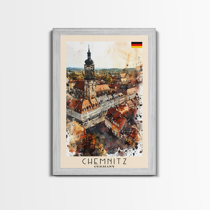 Chemnitz Germany Travel Poster Framed Canvas Print, Wall Art, Home Decor, Travel Print, Minimalist Watercolor Painting, Original Art