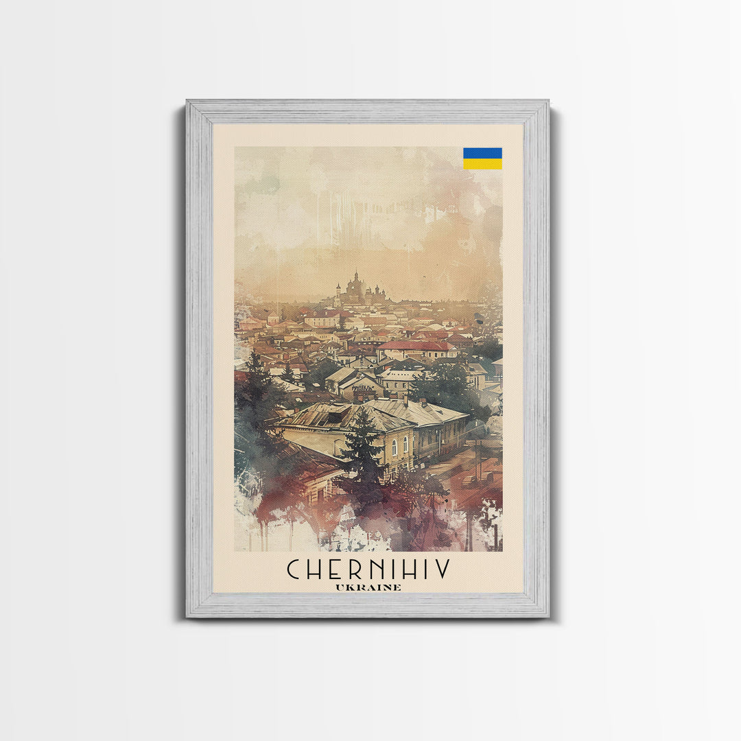 Chernihiv Ukraine Travel Poster Framed Canvas Print, Wall Art, Home Decor, Travel Print, Vintage Watercolor Painting, Original Art