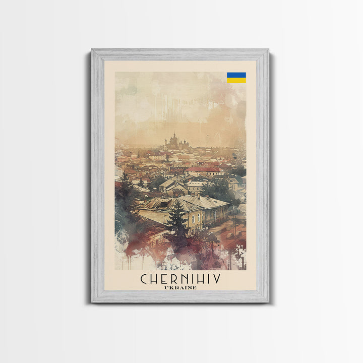 Chernihiv Ukraine Travel Poster Framed Canvas Print, Wall Art, Home Decor, Travel Print, Vintage Watercolor Painting, Original Art
