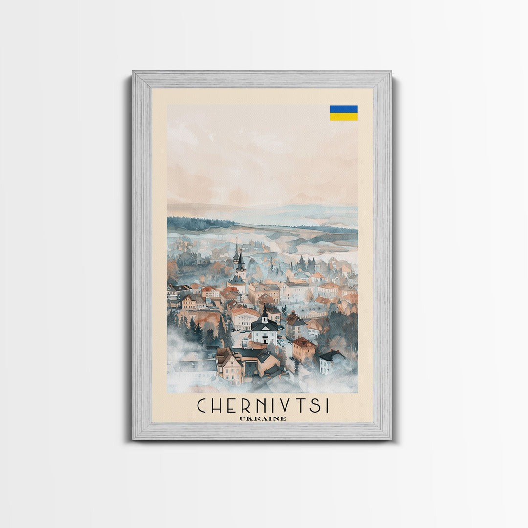 Chernivtsi Ukraine Travel Poster Framed Canvas Print, Wall Art, Home Decor, Travel Print, Minimalist Watercolor Painting, Original Art