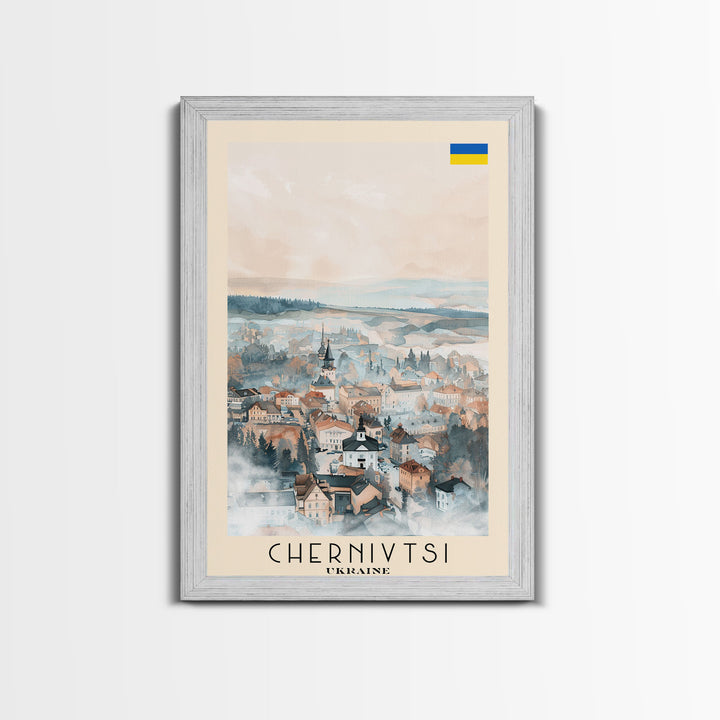 Chernivtsi Ukraine Travel Poster Framed Canvas Print, Wall Art, Home Decor, Travel Print, Minimalist Watercolor Painting, Original Art
