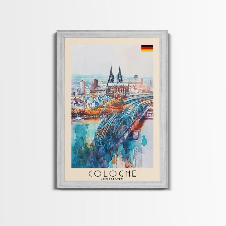 Cologne Germany Watercolor Travel Poster, Wood Framed Canvas Print, Boho Wall Art, Living Room Decor, Original Artwork, Cityscape Home Decor, Travel Print