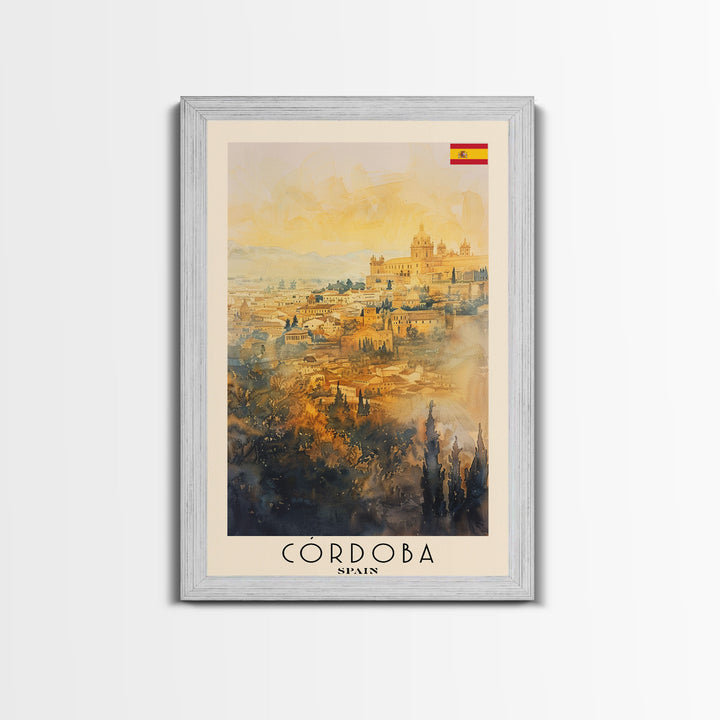 Cordoba Spain Travel Poster, Framed Canvas Print, Watercolor Cityscape Art, Wall Decor, Living Room Artwork, Home Decor, Original Painting, Travel Print