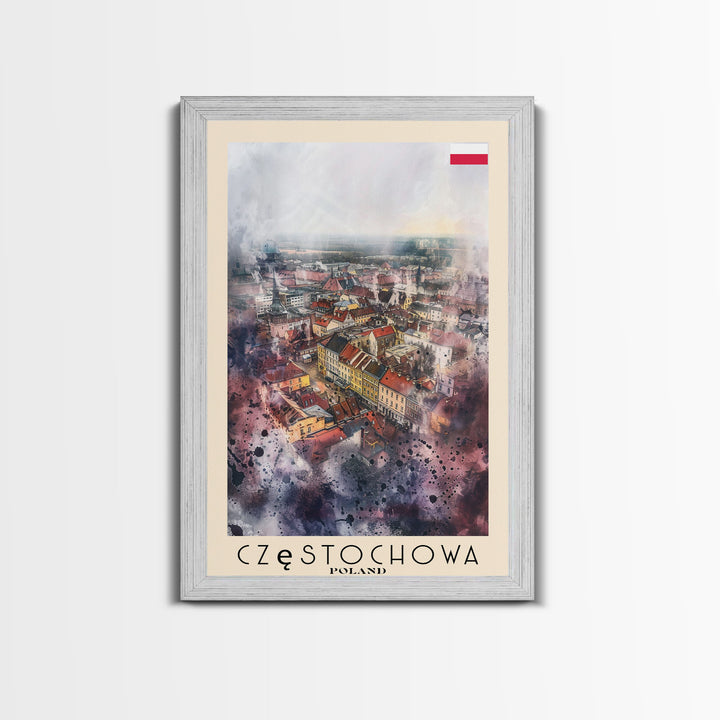 Czestochowa Poland Framed Canvas Print, Watercolor Travel Poster, Cityscape Wall Art, Home Decor, Living Room Artwork, Original Art, Travel Print