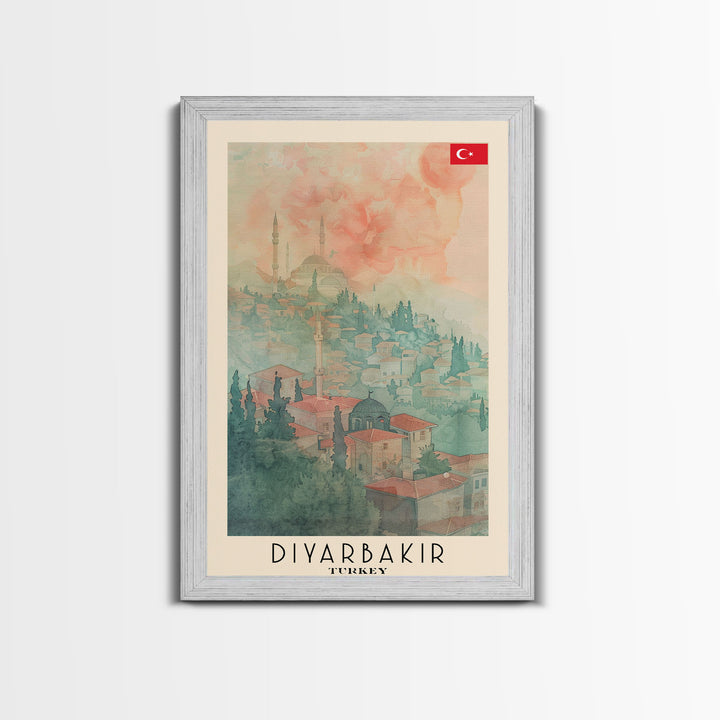 Diyarbakir Turkey Cultural Heritage Framed Canvas Print, Vintage Travel Poster, Turkish Watercolor Art, Exotic Home Decor, Historical Wall Art, Living Room Display