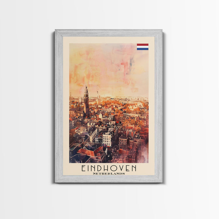 Eindhoven, Netherlands Framed Canvas Print. Modern Wall Art for Living Room or Bedroom, Cityscape Travel Poster Art.