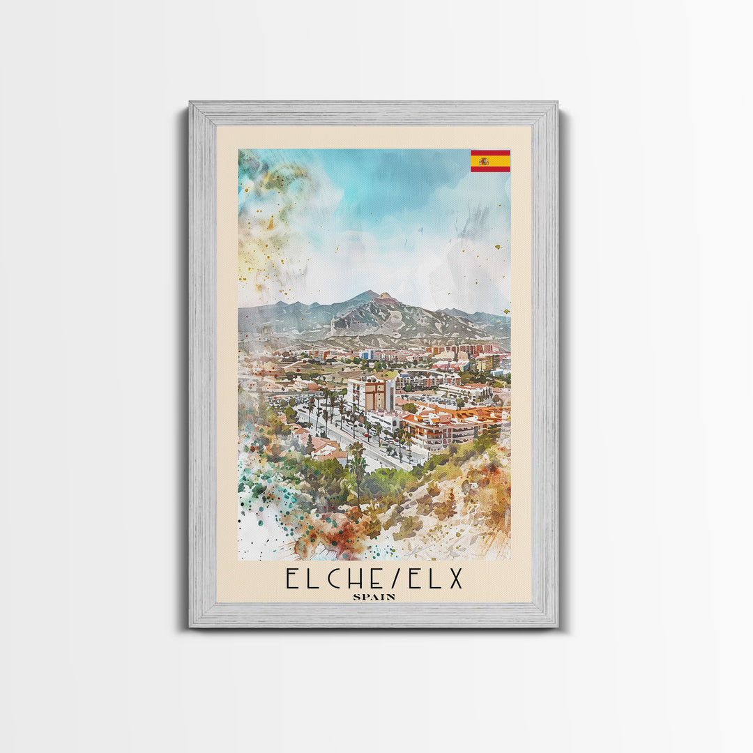 Elche, Spain Vibrant Framed Canvas Print. Stunning Wall Art for Living Room or Bedroom Decor, Spanish Travel Poster Art.